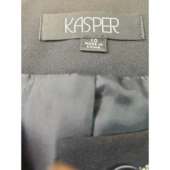 Womens blazer size 10 misses M medium gray suit coat lined Kasper black trim - Picture 5 of 10